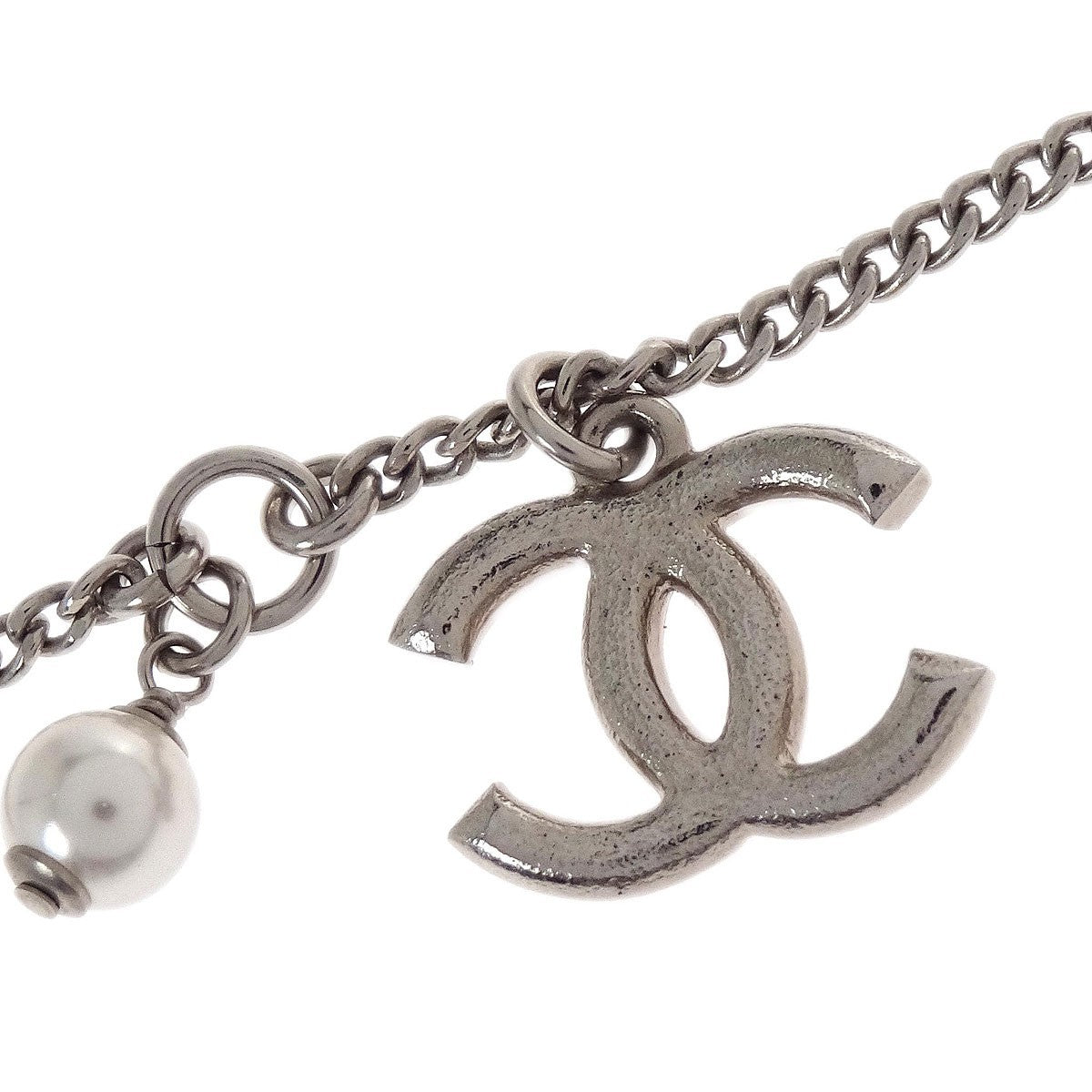Chanel Vintage Cc Pendant Long Necklace Metal Silver Metal Necklace Jewelry
