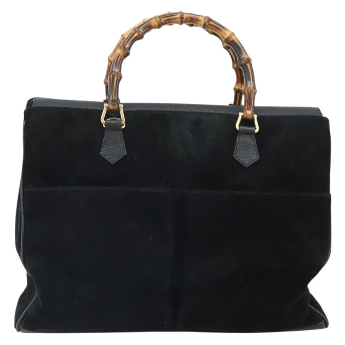 Gucci Bamboo Tote Bag Suede Black Suede Tote Bag Bag (Pre-Owned)