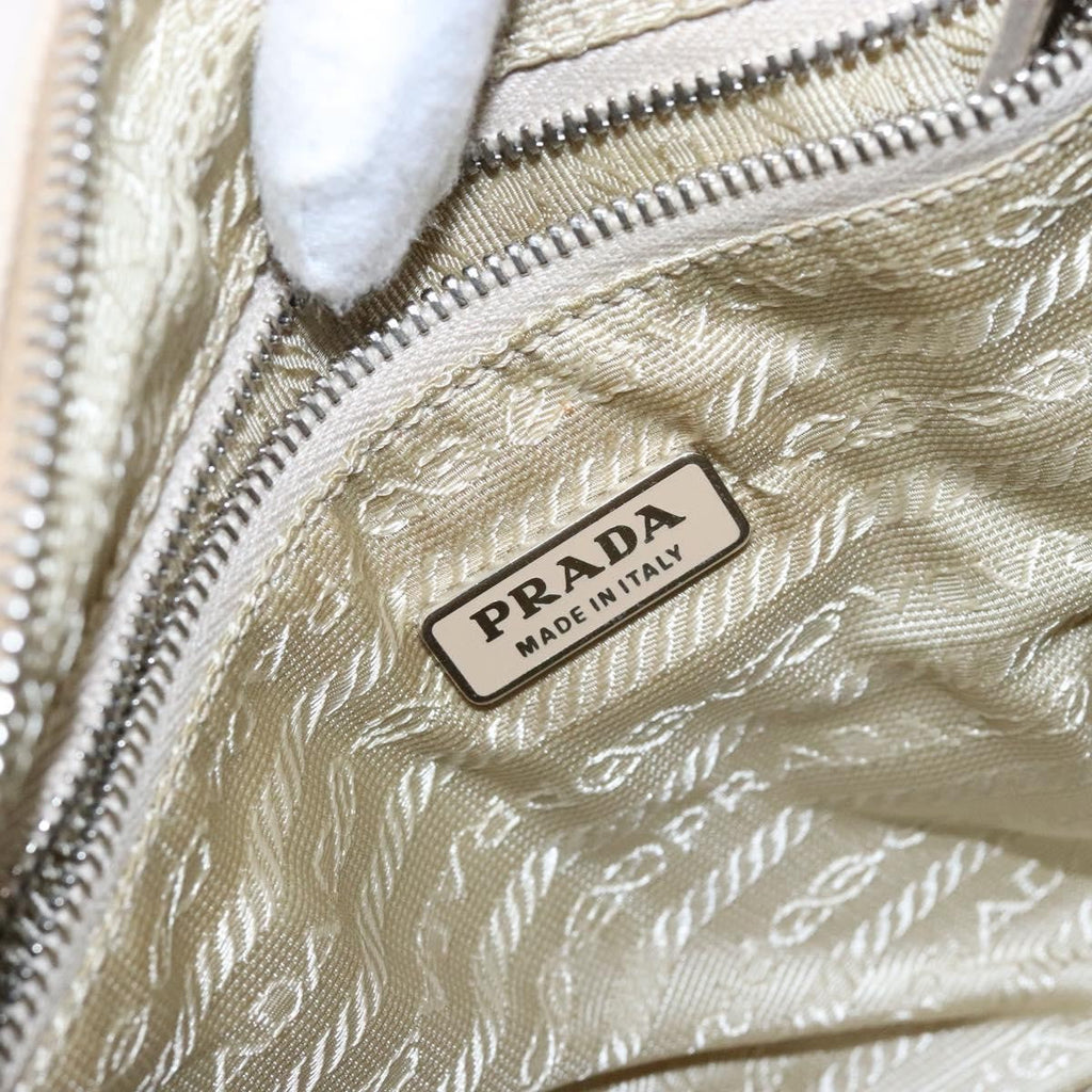 Prada Bauletto Bag Canvas With Leather Beige Canvas Bag
