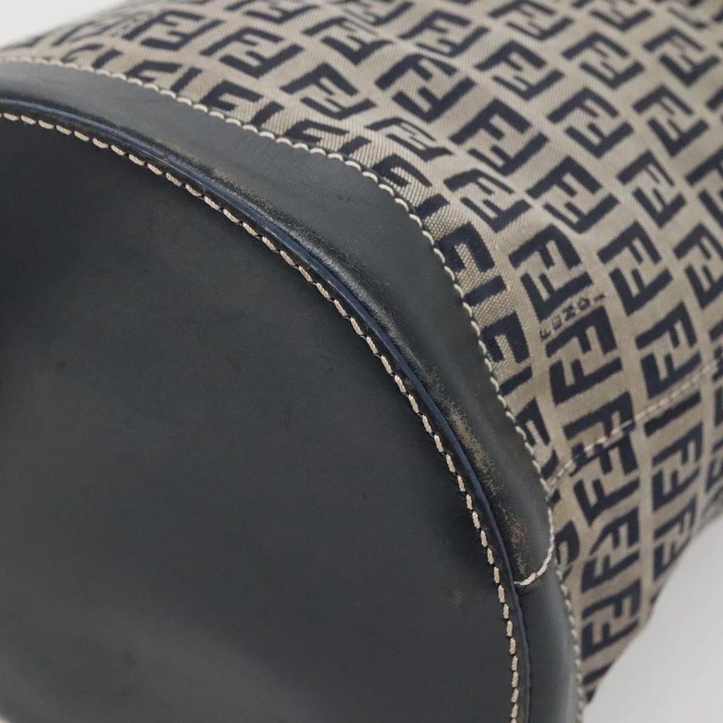 Fendi Ff Logo Mon Tresor Bucket Bag Printed Shearling With Leather Navy Canvas Shoulder Bag Bag