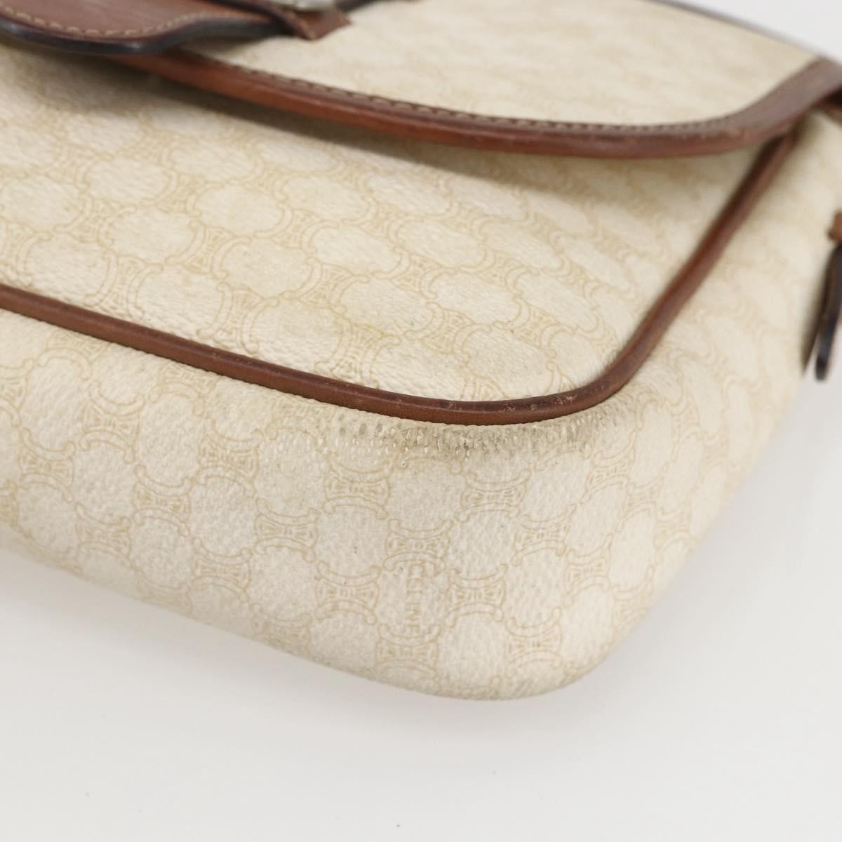 Celine Vintage Macadam Shoulder Bag Canvas And Leather White Canvas Shoulder Bag Bag