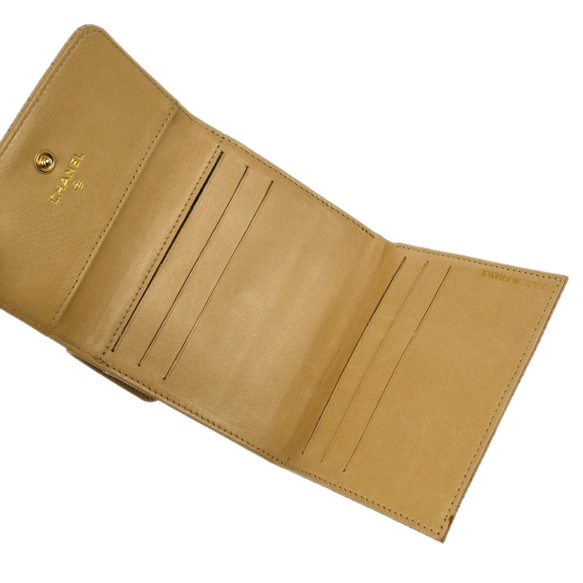 Chanel Vintage Timeless Cc Bifold Wallet Caviar Beige Leather Wallets Accessory