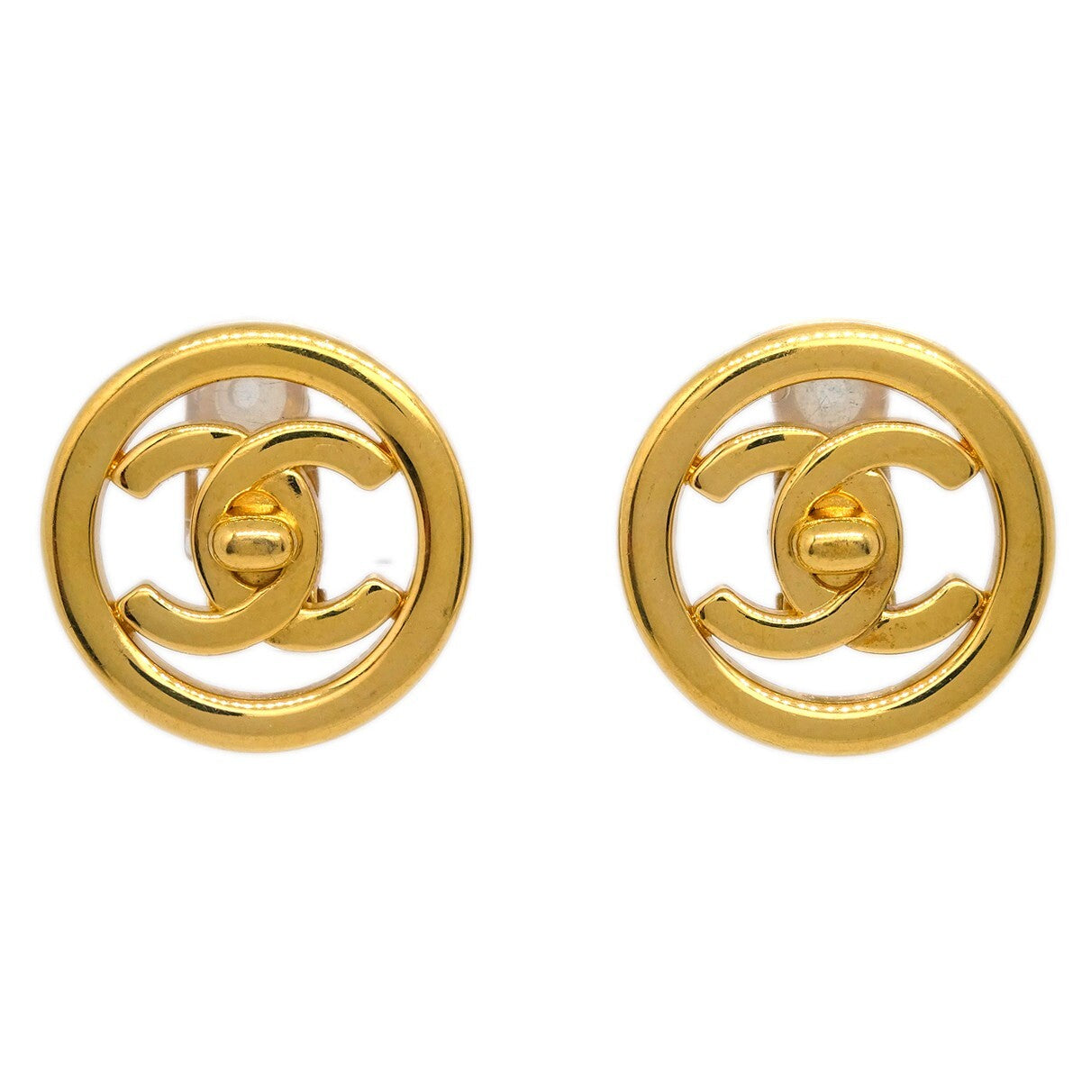 Chanel Cc Round Earrings Metal Gold Gold_Plated Earrings Jewelry