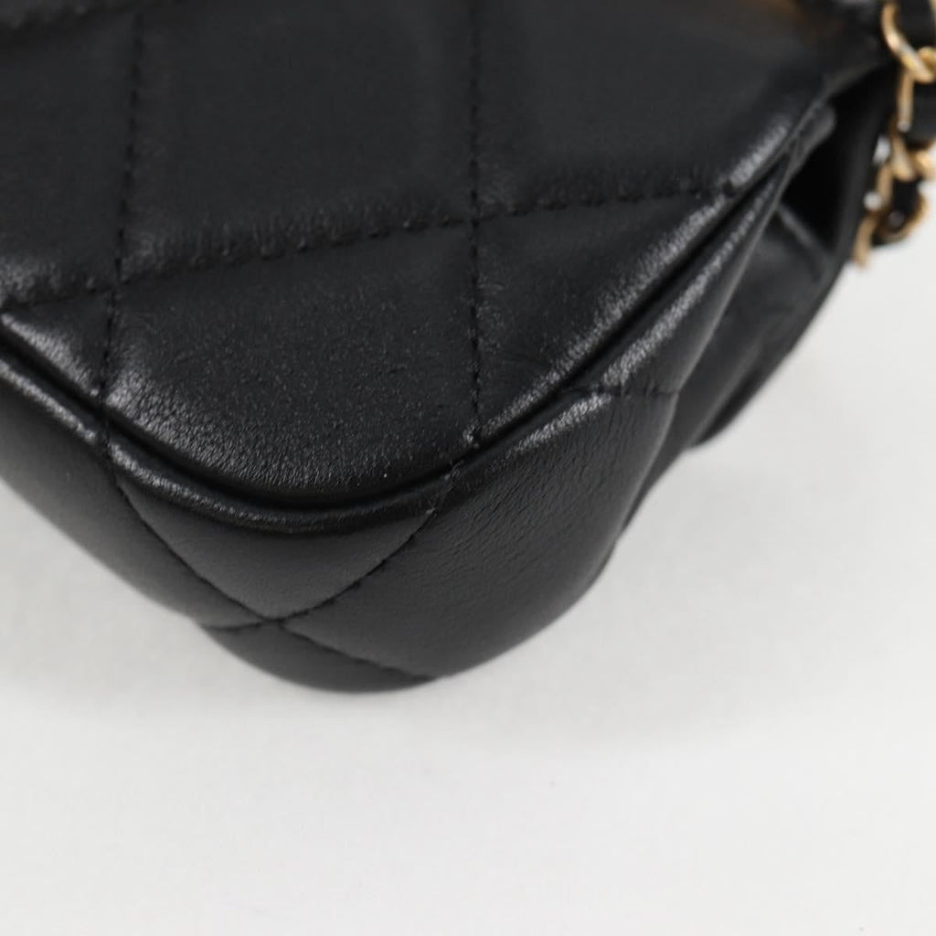 Chanel Lady Handle Flap Card Holder On Chain Quilted Calfskin Black Leather Bag