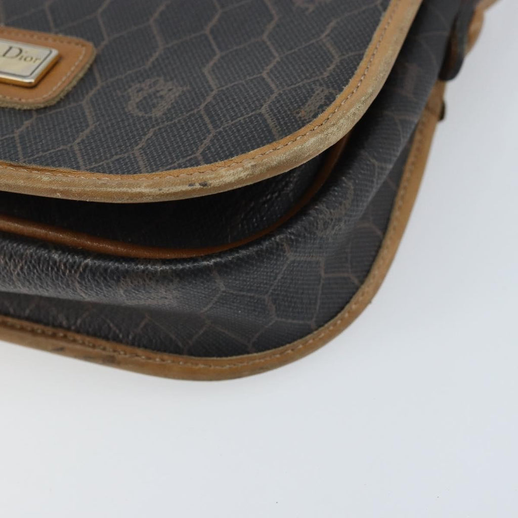 Christian Dior Vintage Honeycomb Flap Crossbody Bag Canvas And Leather Black Canvas Shoulder Bag Bag (Pre-Owned)