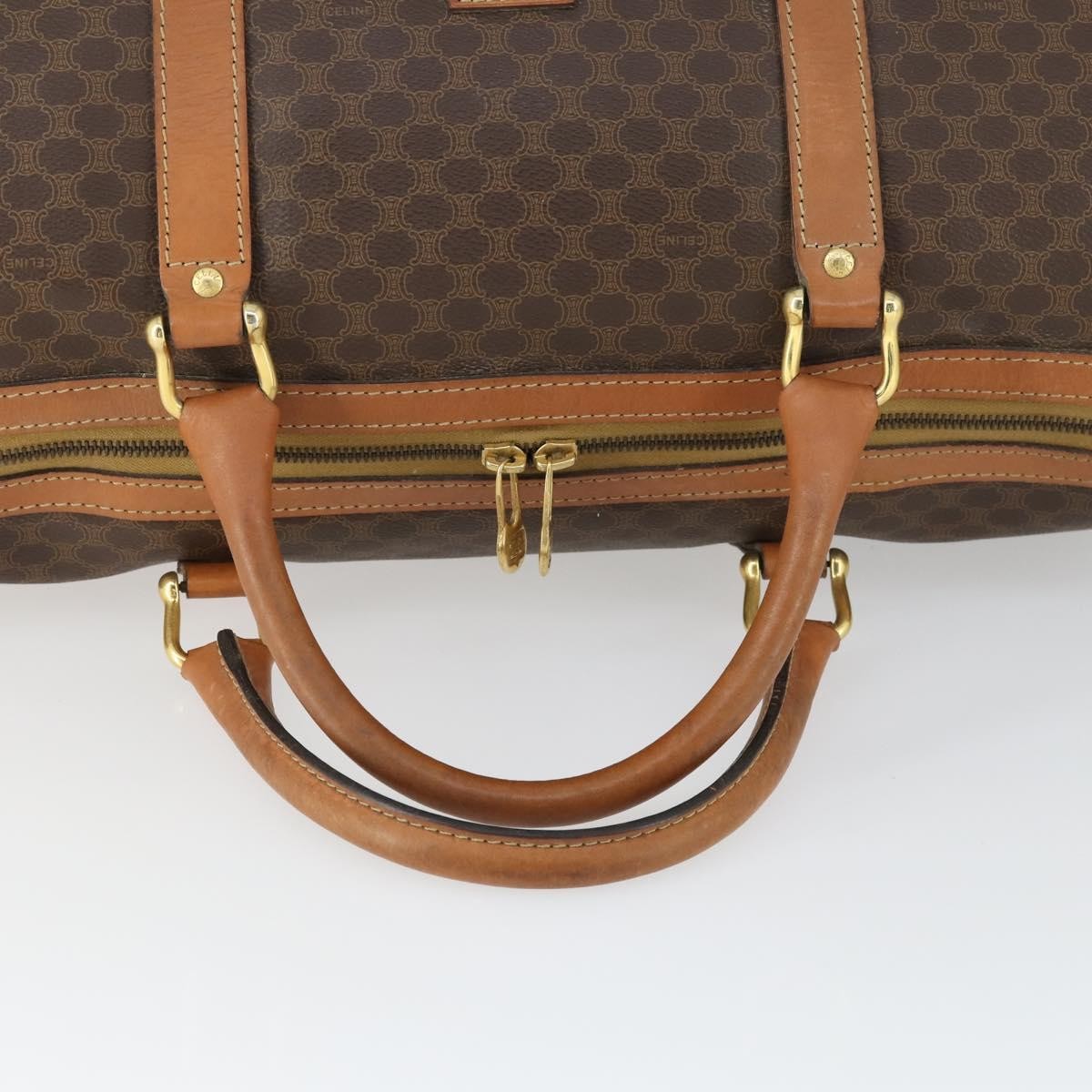 Celine Vintage Macadam Boston Bag Canvas And Leather Brown Pvc Travel Bag Bag