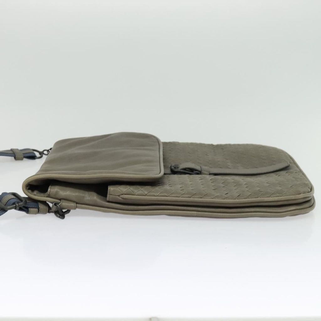 Bottega Veneta Vintage Flap Shoulder Bag Intrecciato Leather Gray Leather Shoulder Bag Bag