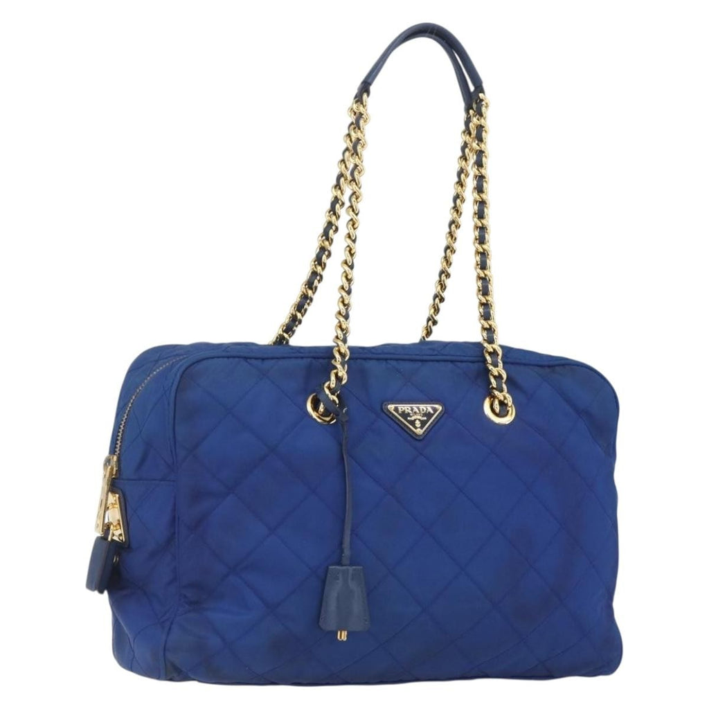 Prada Chain Shoulder Bag Quilted Tessuto Blue Nylon Shoulder Bag Bag