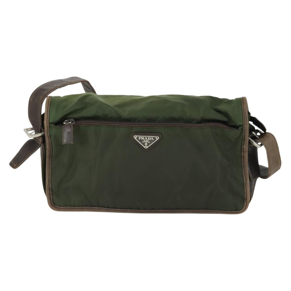 Prada Vintage Shoulder Bag Nylon And Leather Green Nylon Shoulder Bag Bag