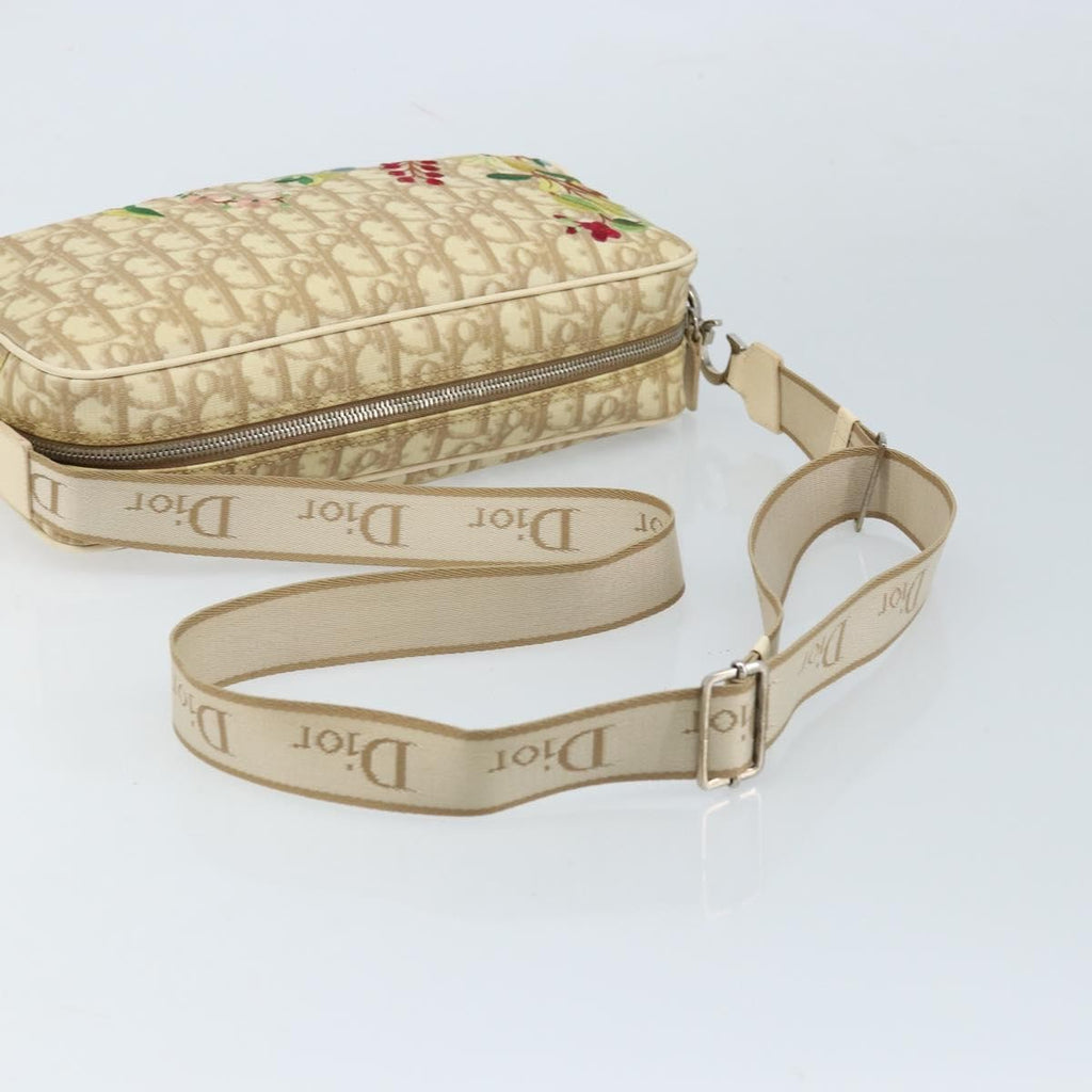 Christian Dior Vintage Crossbody Bag Embroidered Diorissimo Canvas Beige Canvas Shoulder Bag Bag (Pre-Owned)
