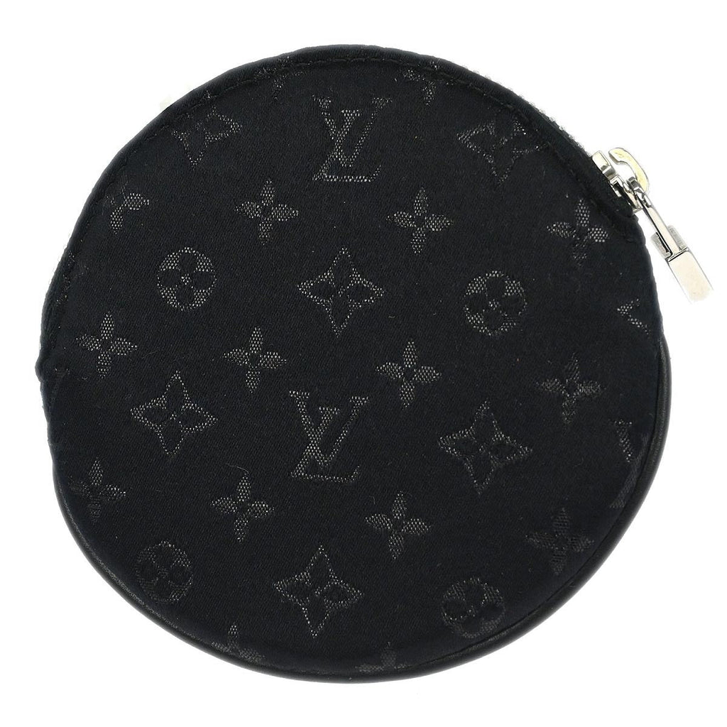Louis Vuitton Round Coin Purse Limited Edition Monogram Silk Black Leather Wallets Accessory