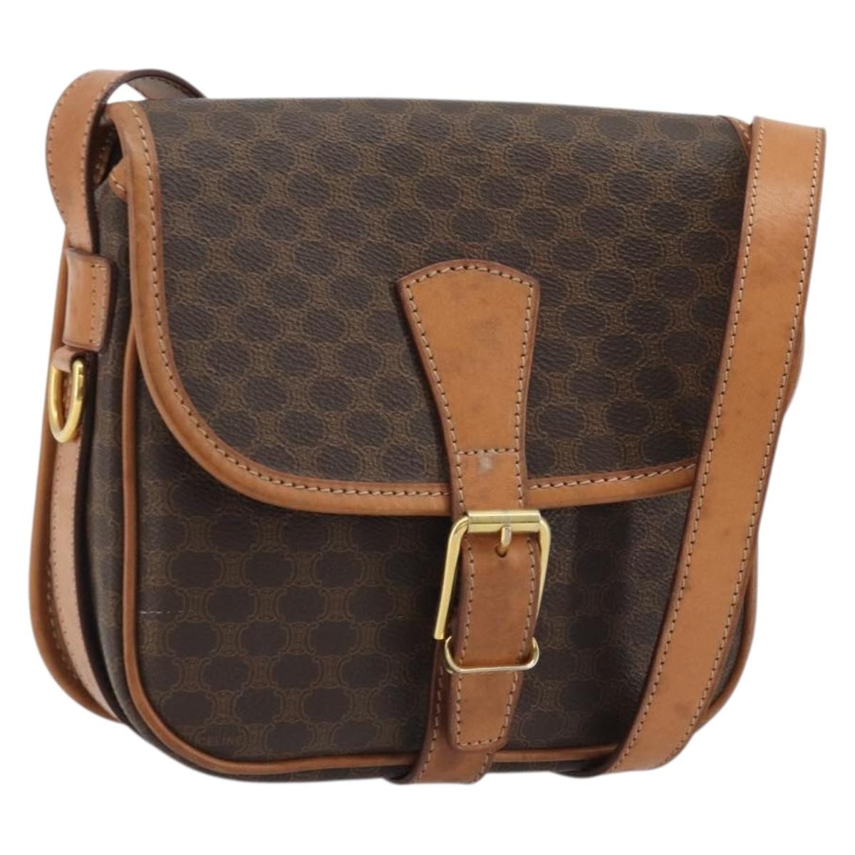 Celine Vintage Macadam Shoulder Bag Canvas And Leather Brown Canvas Shoulder Bag Bag