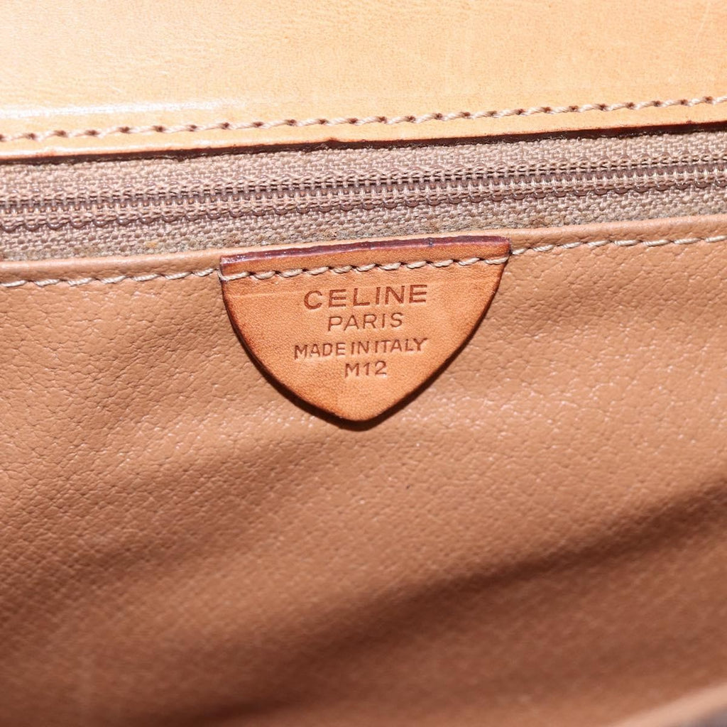 Celine Vintage Macadam Circle Logo Shoulder Bag Canvas And Leather Brown Canvas Shoulder Bag Bag