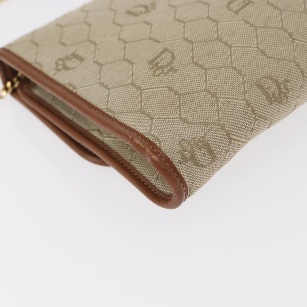 Christian Dior Vintage Honeycomb Chain Canvas Beige Canvas Shoulder Bag Bag (Pre-Owned)