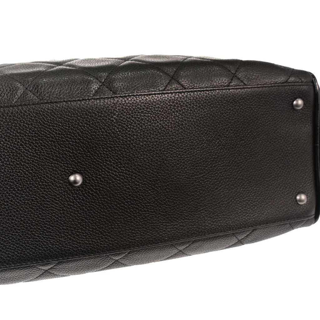 Chanel Embossed Logo Bowler Bag Quilted Caviar Black Leather Travel Bag Bag