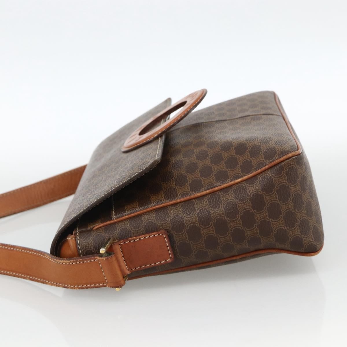 Celine Vintage Macadam Circle Logo Shoulder Bag Canvas And Leather Brown Canvas Shoulder Bag Bag