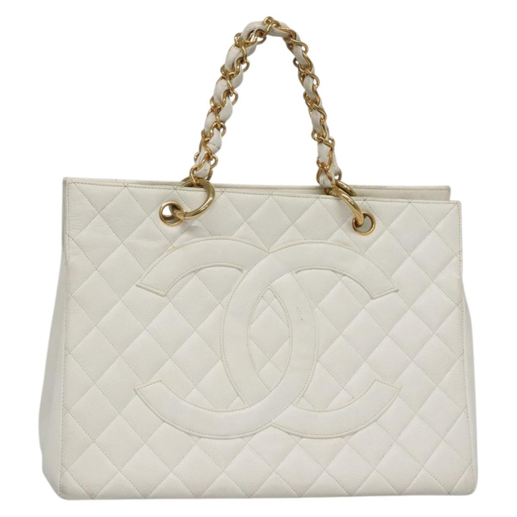 Chanel Vintage Grand Shopping Tote Quilted Caviar White Leather Bag