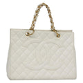 Chanel Vintage Grand Shopping Tote Quilted Caviar White Leather Bag
