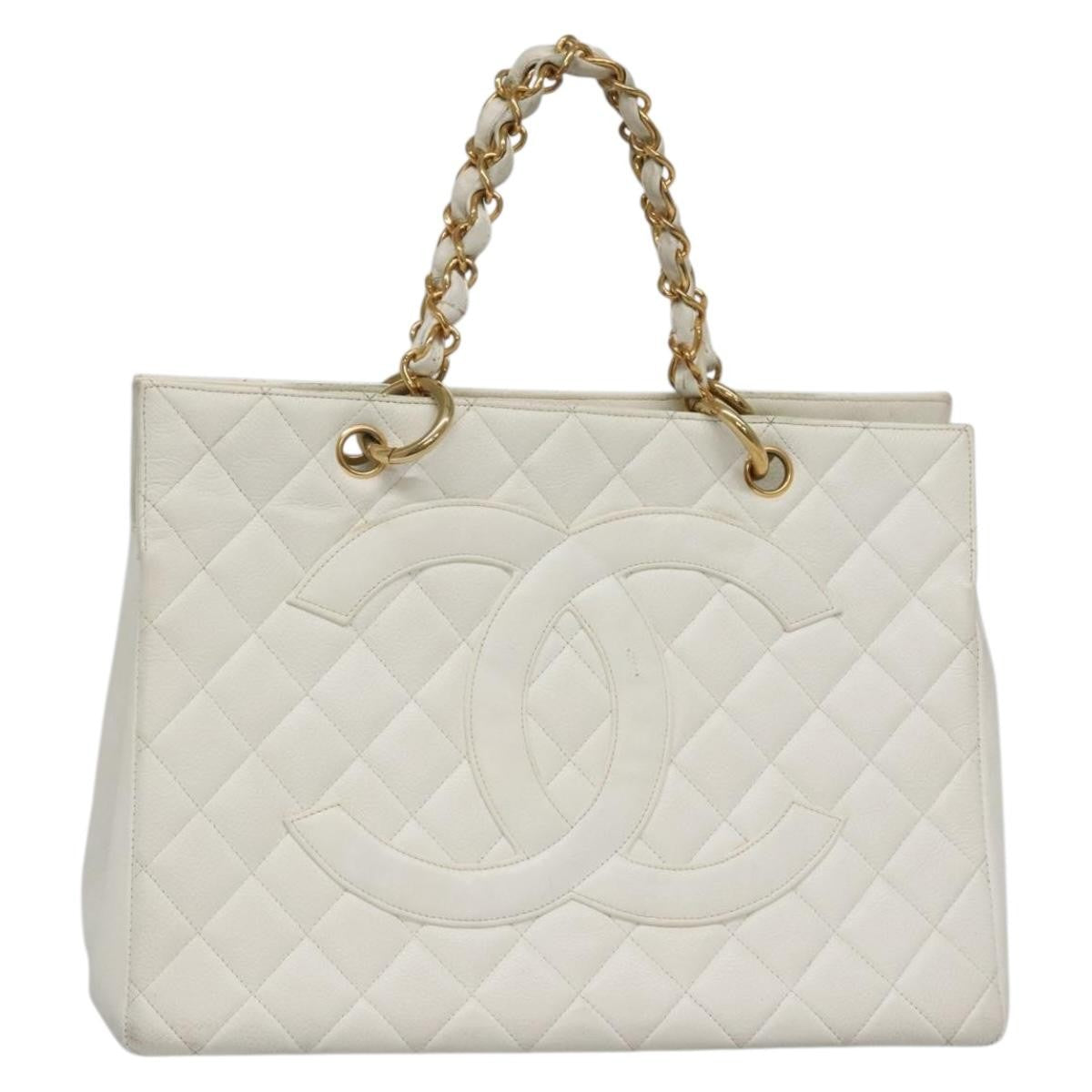 Chanel Vintage Grand Shopping Tote Quilted Caviar White Leather Bag