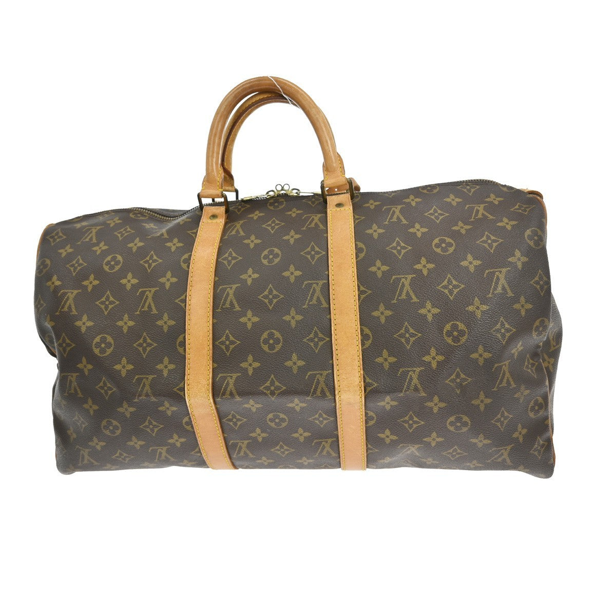 Louis Vuitton Keepall Bag Monogram Canvas Brown Leather Travel Bag