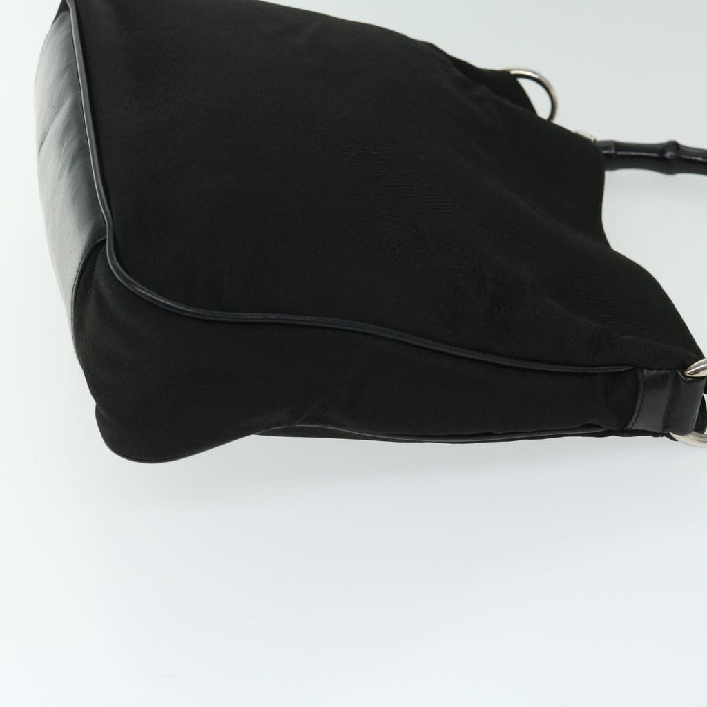 Gucci Vintage Bamboo Handle Bag Nylon Black Nylon Handbag (Pre-Owned)