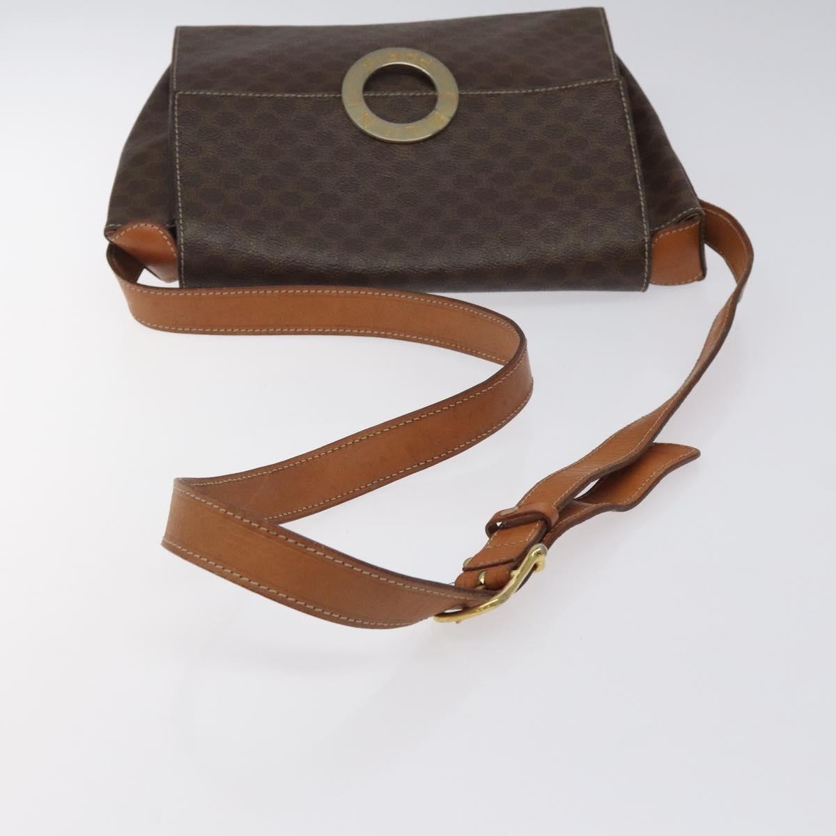 Celine Vintage Macadam Circle Logo Shoulder Bag Canvas And Leather Brown Canvas Shoulder Bag Bag