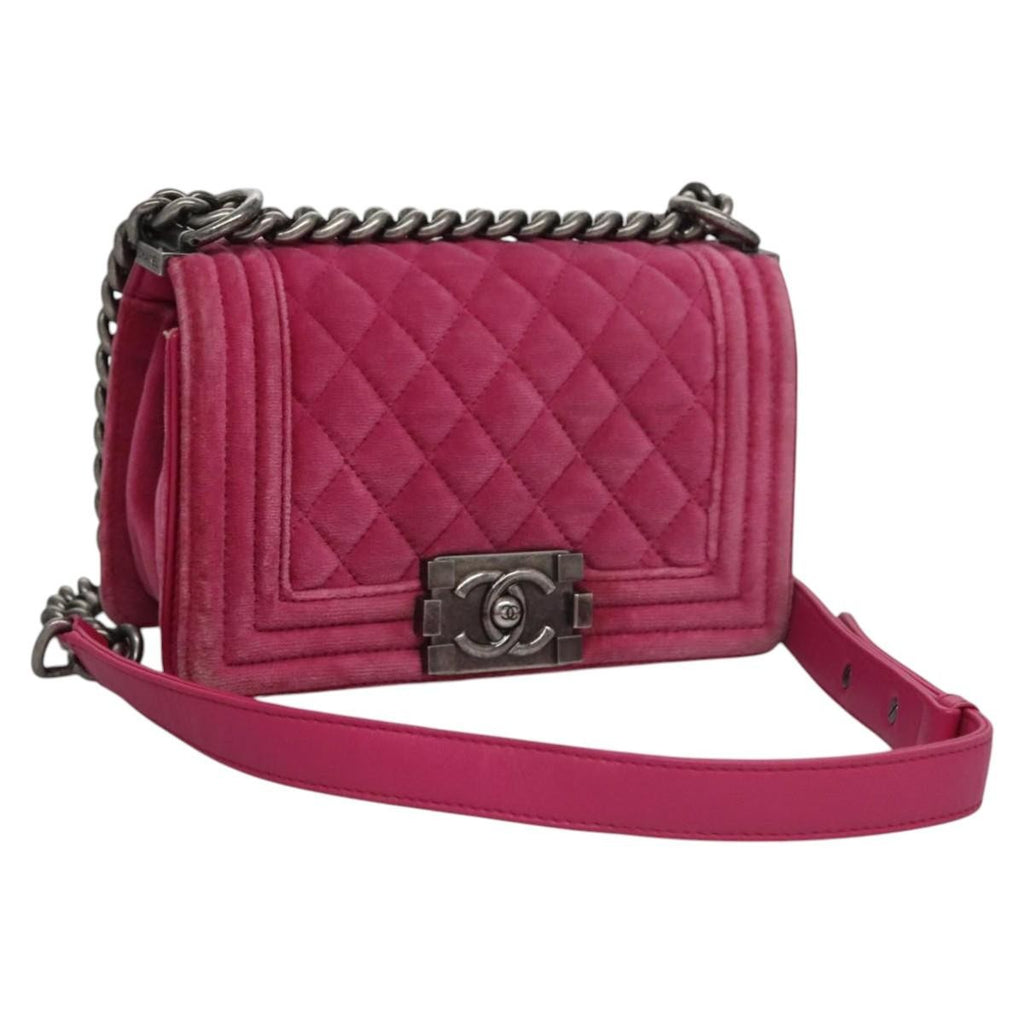 Chanel Boy Flap Bag Quilted Velvet Pink Velvet Shoulder Bag Bag