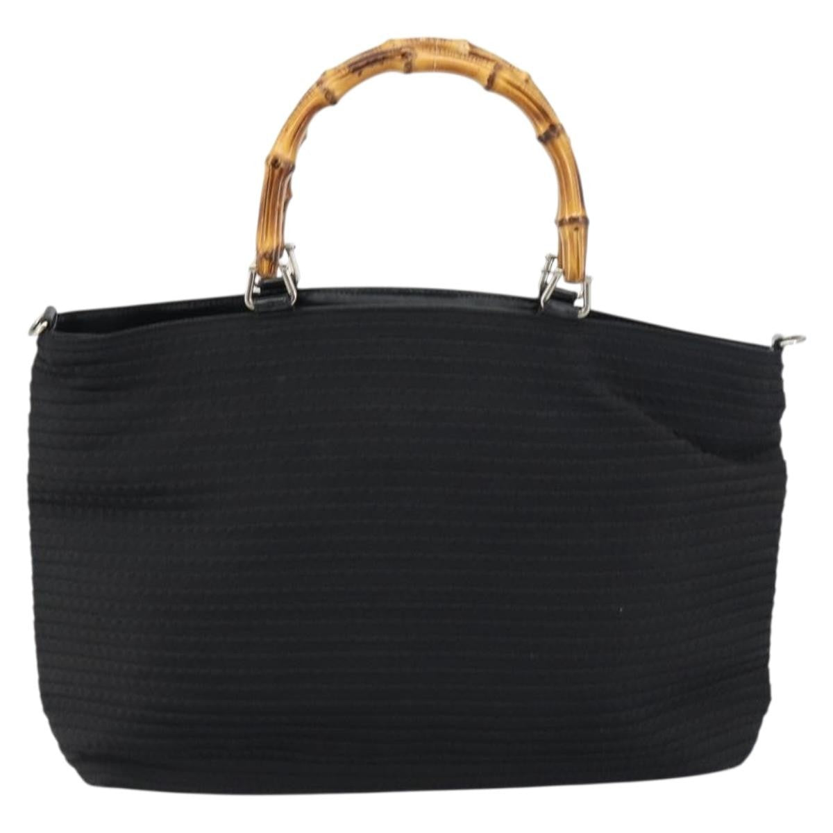 Gucci Vintage Bamboo Handle Bag Nylon Black Nylon Tote Bag Bag (Pre-Owned)