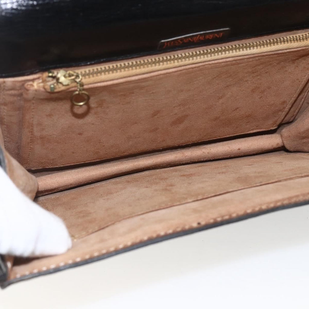 Saint Laurent Vintage Shoulder Bag Leather Black Leather Shoulder Bag Bag (Pre-Owned)
