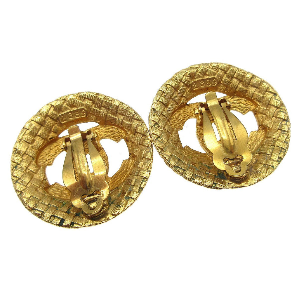 Chanel Vintage Cc Round Cutout Clip-On Earrings Metal Gold Gold_Plated Earrings Jewelry