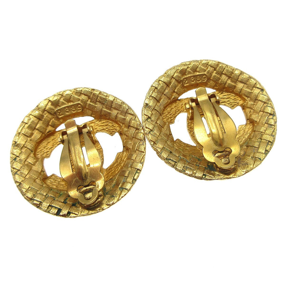 Chanel Vintage Cc Round Cutout Clip-On Earrings Metal Gold Gold_Plated Earrings Jewelry