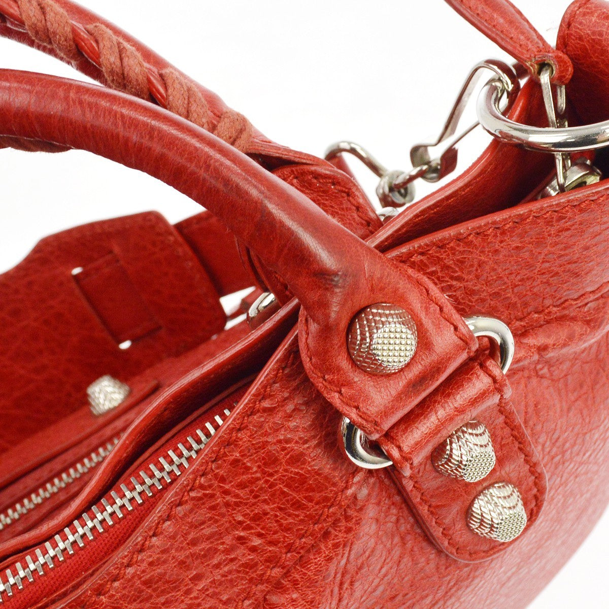 Balenciaga City Giant Studs Bag Leather Red Leather Hand