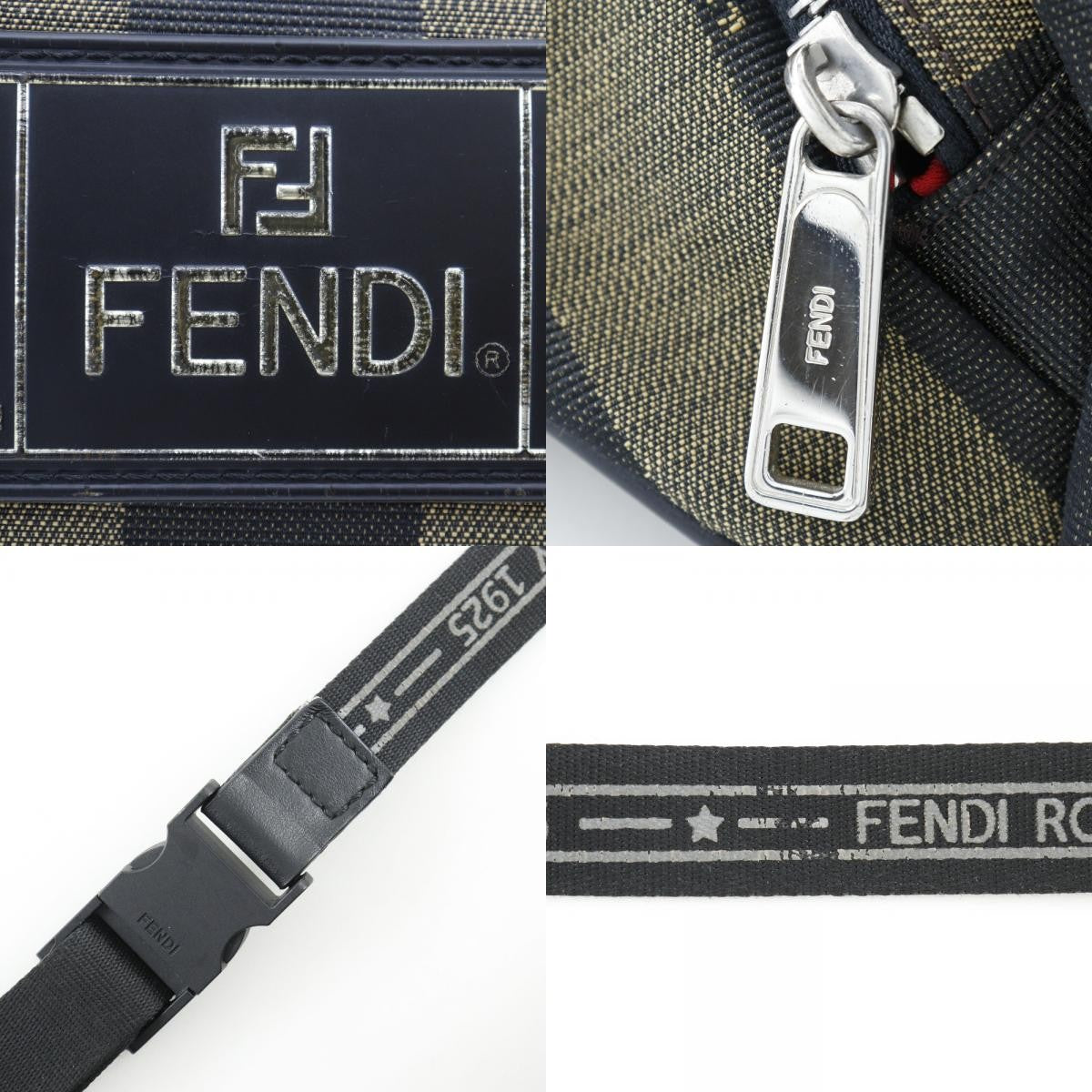 Fendi Front Pocket Waist Bag Pequin Canvas Brown Nylon Clutche & Pouche Bag