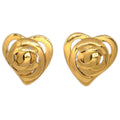 Chanel Cc Heart Pendant Metal Gold Gold_Plated Earrings Jewelry
