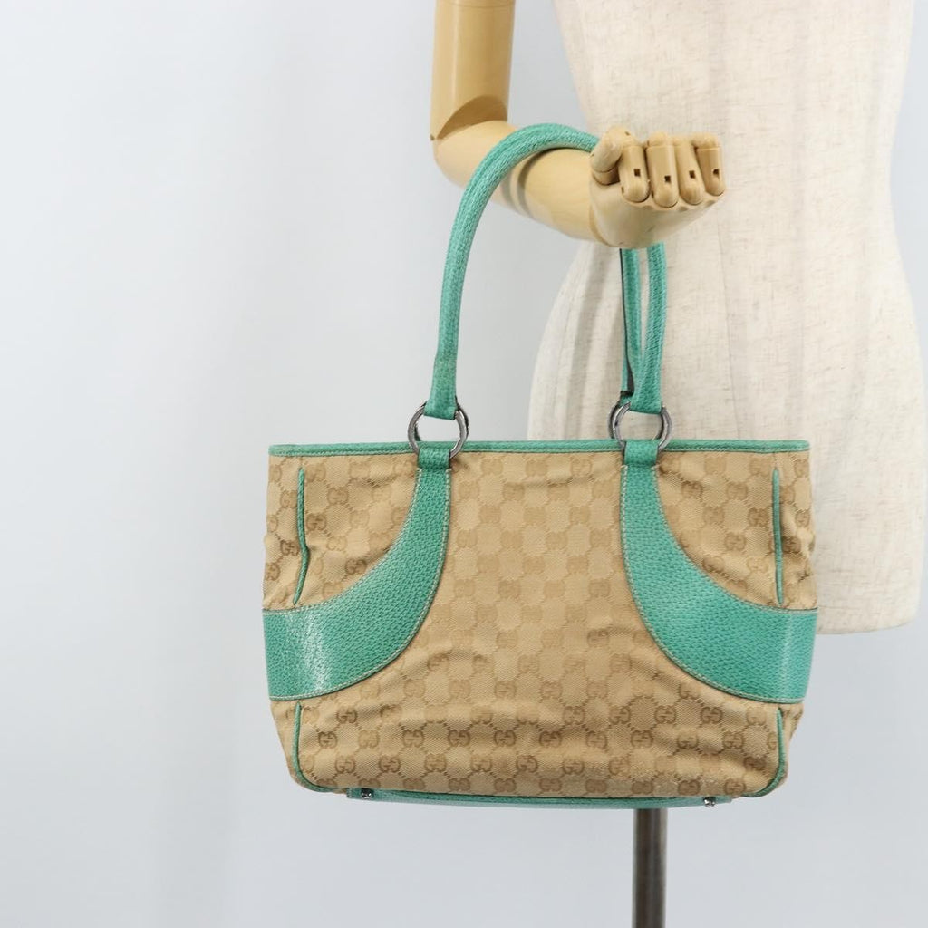 Gucci Vintage Ring Tote Gg Canvas With Leather Beige Canvas Tote Bag Bag (Pre-Owned)