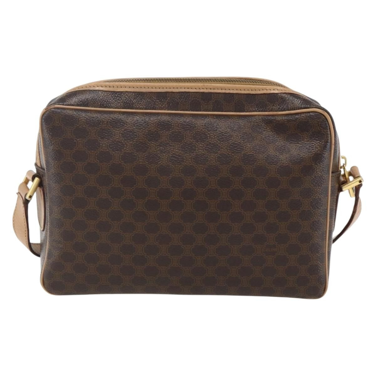 Celine Vintage Macadam Shoulder Bag Canvas And Leather Brown Canvas Shoulder Bag Bag