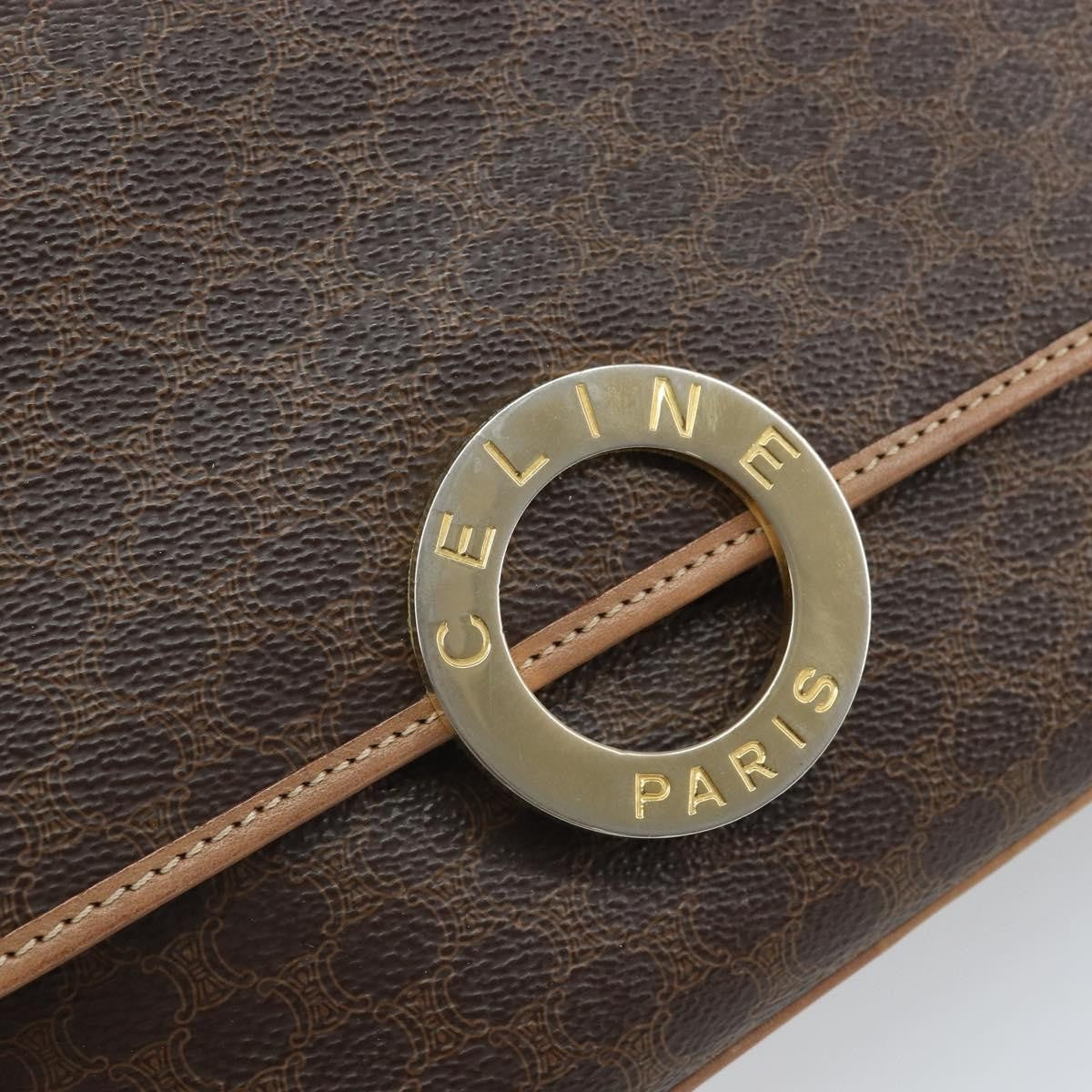 Celine Vintage Macadam Circle Logo Shoulder Bag Canvas And Leather Brown Pvc Shoulder Bag Bag