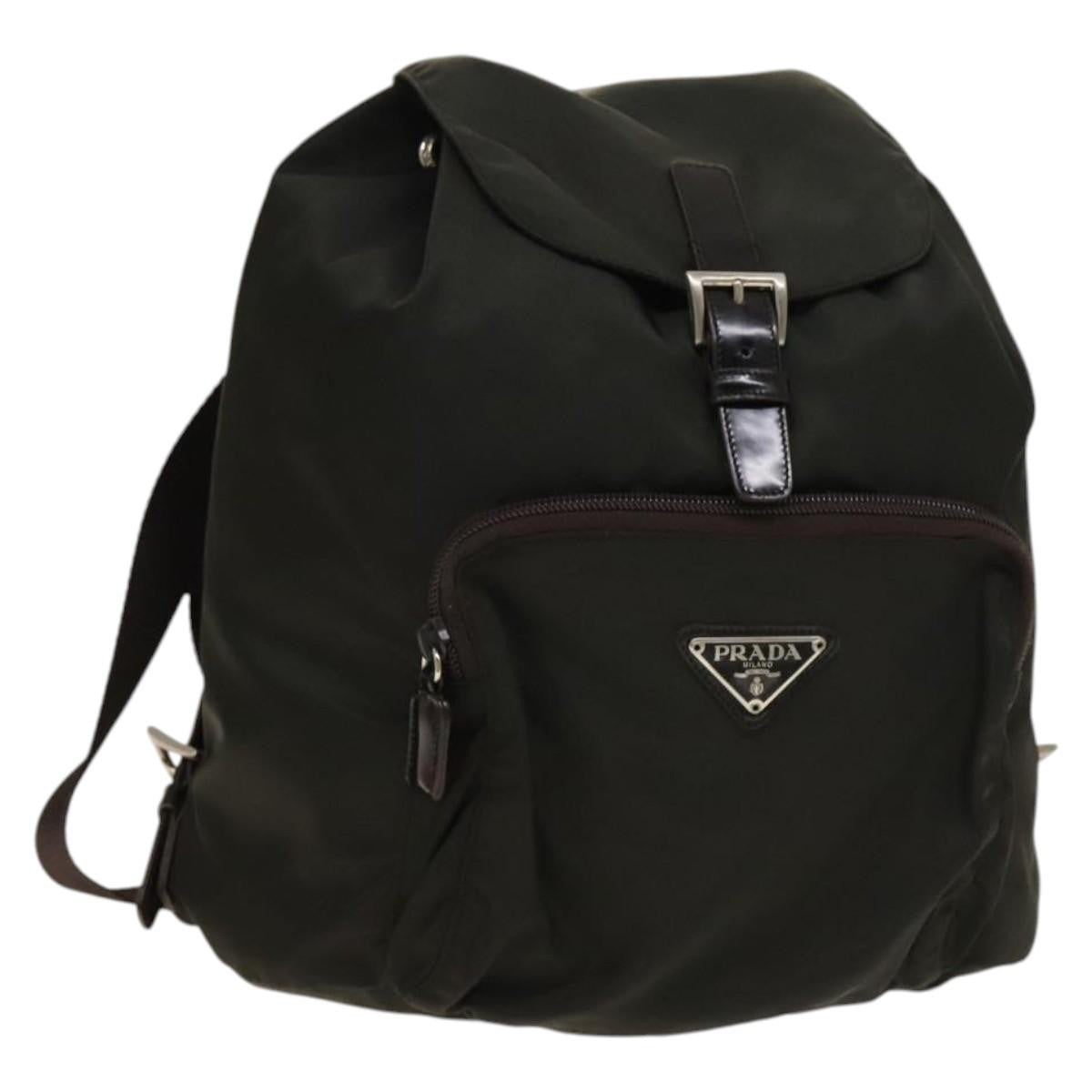 Prada Front Pocket Buckle Backpack Nylon Khaki Nylon Backpack Bag