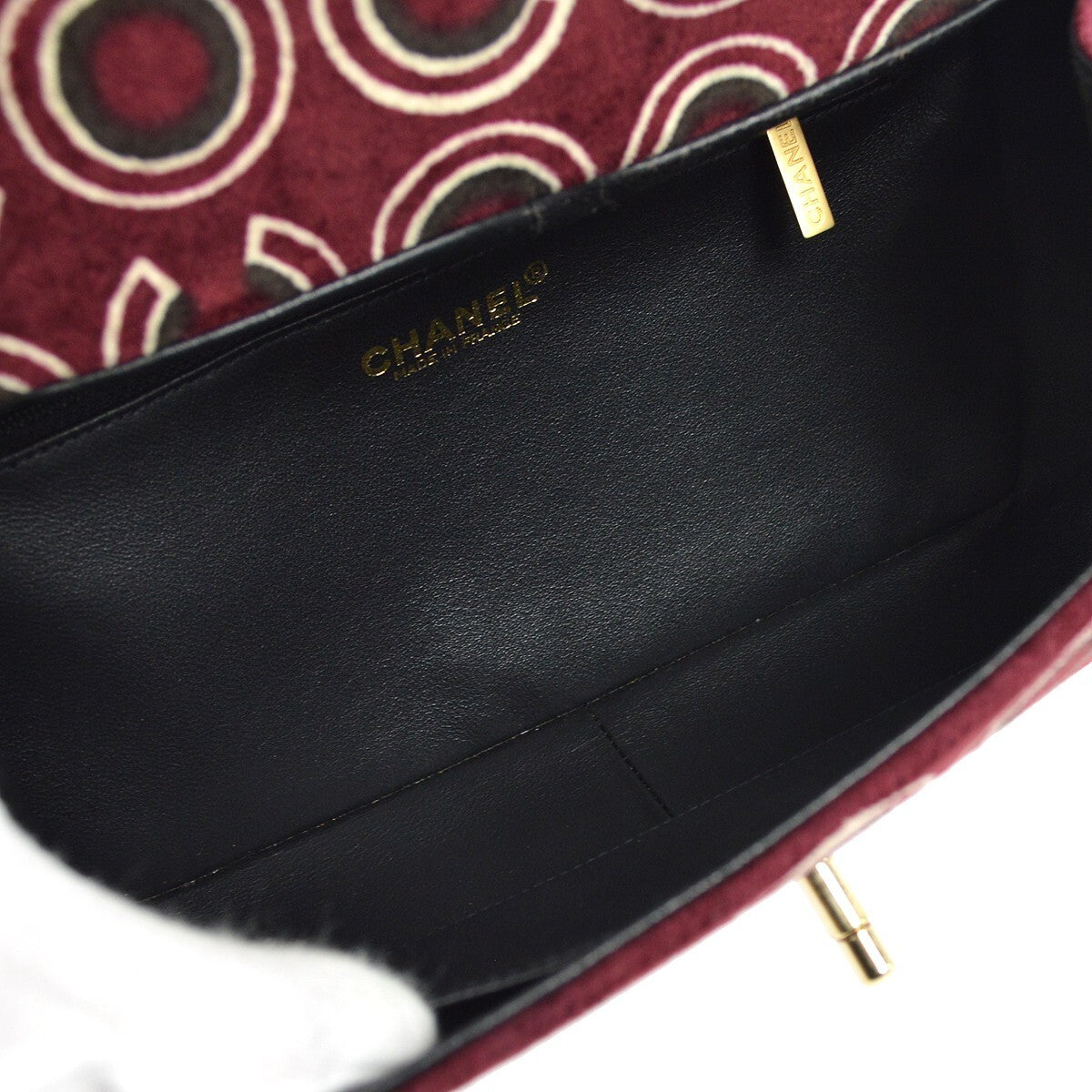 Chanel Cc Top Handle Bag Coco Print Velvet Burgundy Velvet Handbag