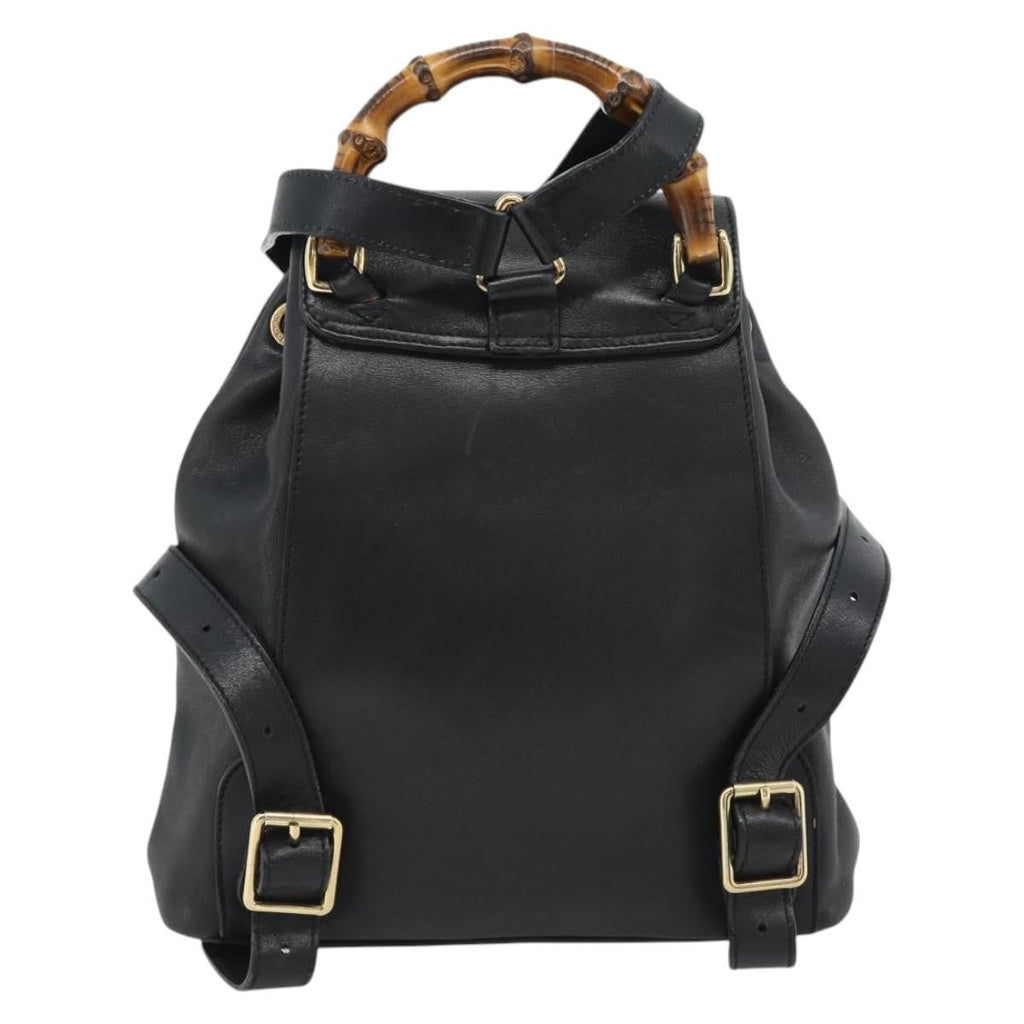 Gucci Vintage Bamboo Backpack Leather Black Leather Backpack Bag (Pre-Owned)