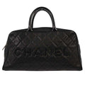 Chanel Embossed Logo Bowler Bag Quilted Caviar Black Leather Travel Bag Bag