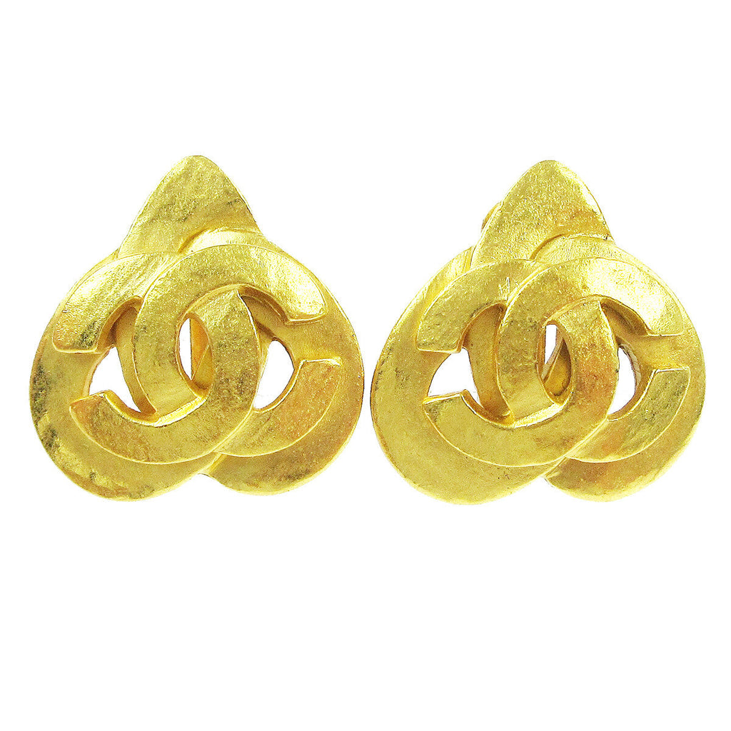 Chanel Vintage Cc Heart Clip-On Earrings Metal Gold Gold_Plated Earrings Jewelry