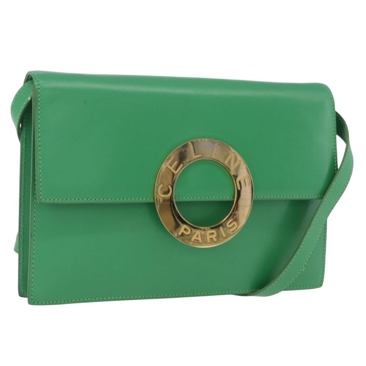 Celine Circle Logo Shoulder Bag Leather Green Leather Shoulder Bag Bag