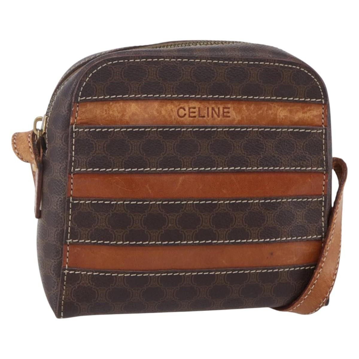 Celine Vintage Macadam Shoulder Bag Canvas And Leather Brown Canvas Shoulder Bag Bag