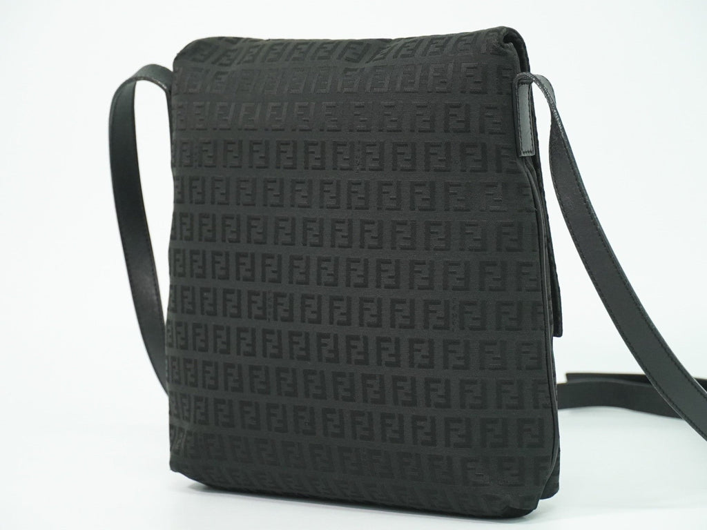 Fendi Vintage Flap Crossbody Bag Zucchino Canvas Black Canvas Shoulder Bag Bag