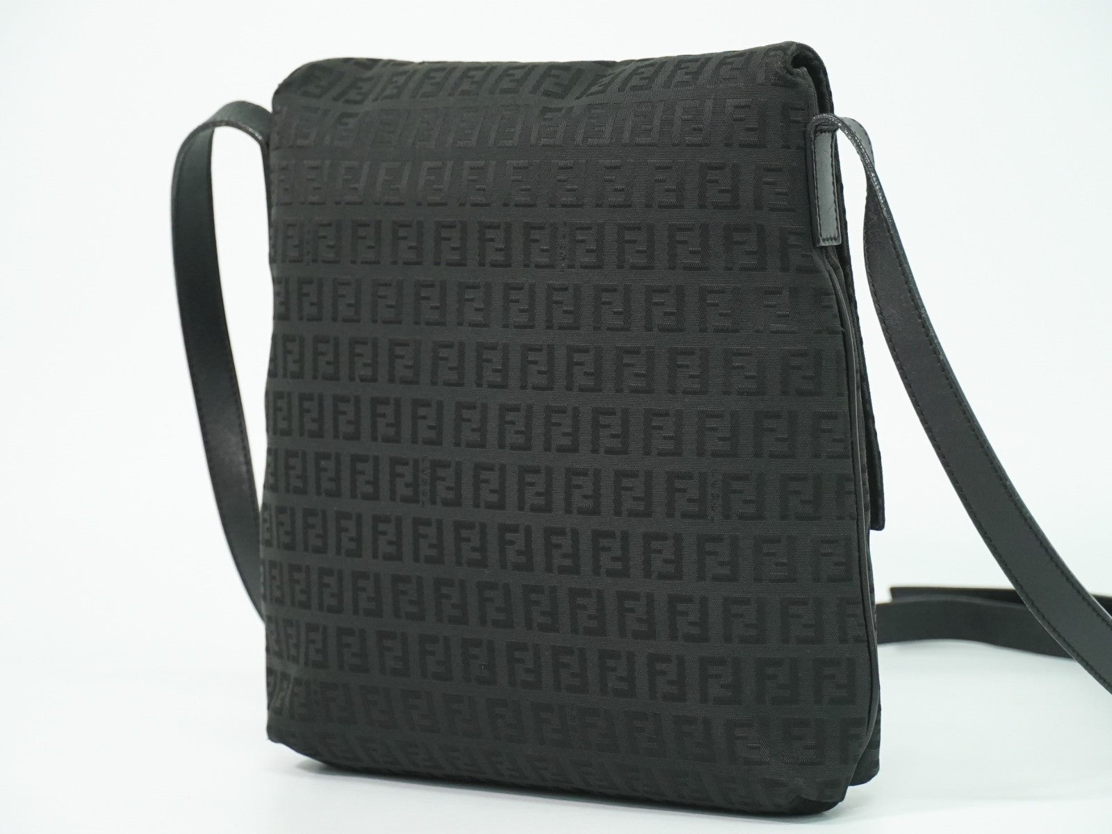 Fendi Vintage Flap Crossbody Bag Zucchino Canvas Black Canvas Shoulder Bag Bag