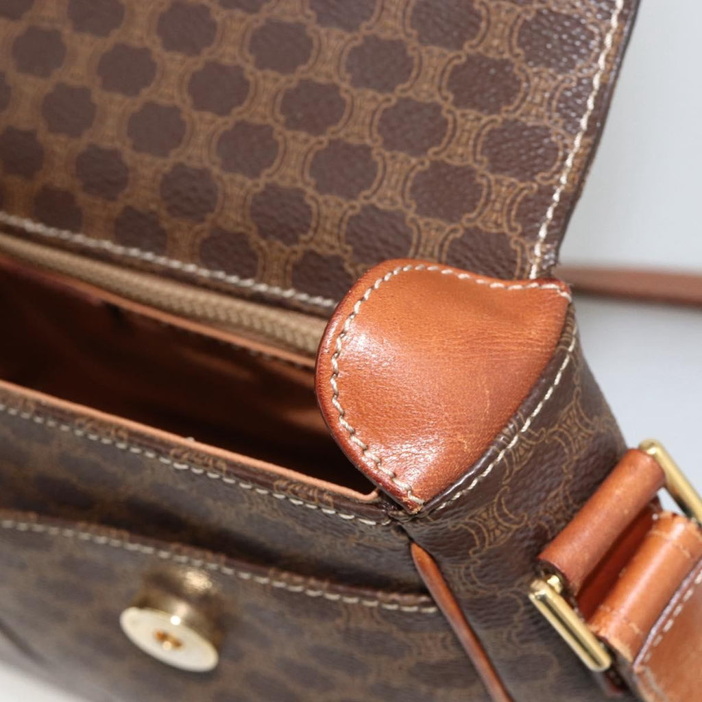Celine Vintage Macadam Circle Logo Shoulder Bag Canvas And Leather Brown Canvas Shoulder Bag Bag