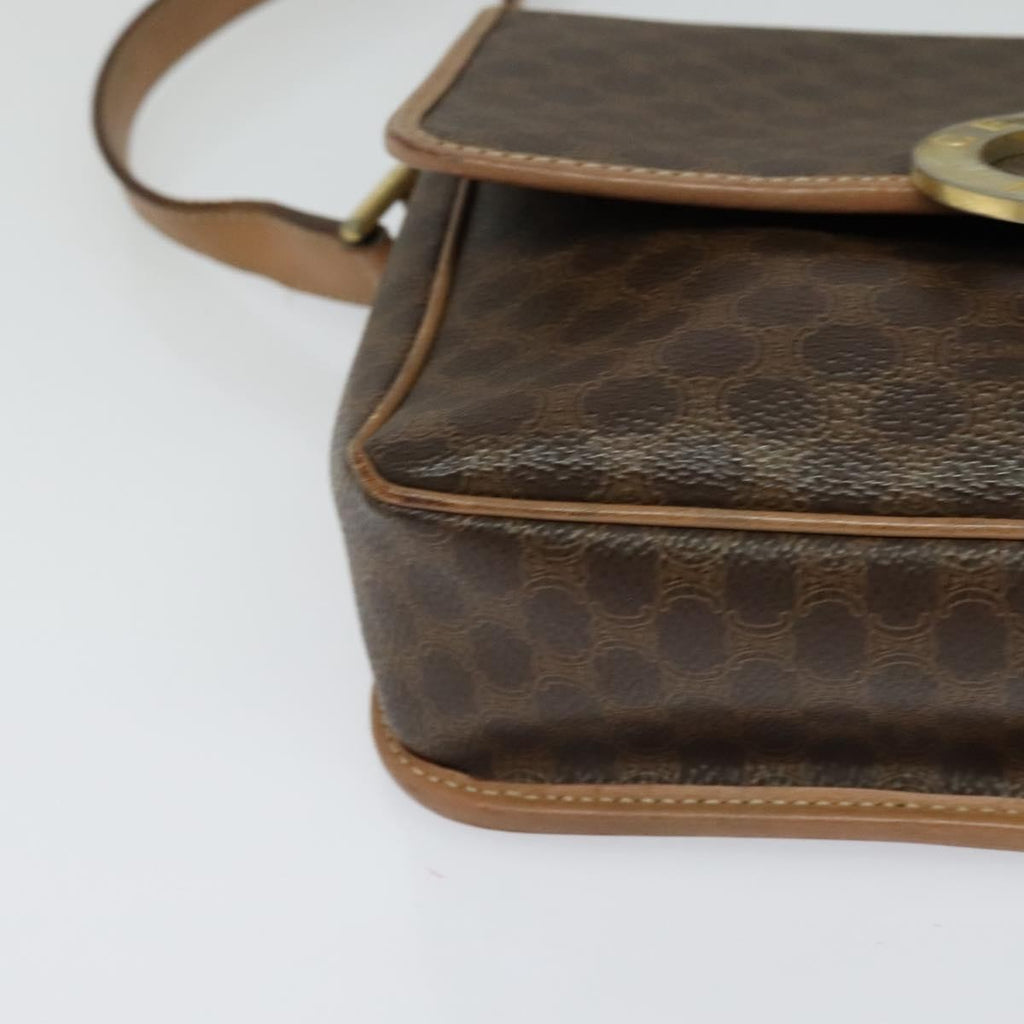 Celine Vintage Macadam Circle Logo Shoulder Bag Canvas And Leather Brown Canvas Shoulder Bag Bag