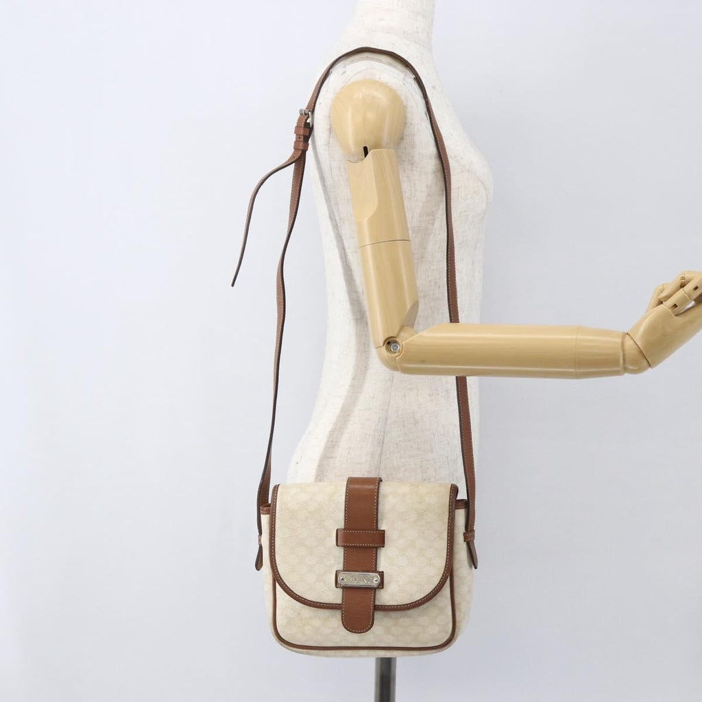 Celine Vintage Macadam Shoulder Bag Canvas And Leather White Canvas Shoulder Bag Bag