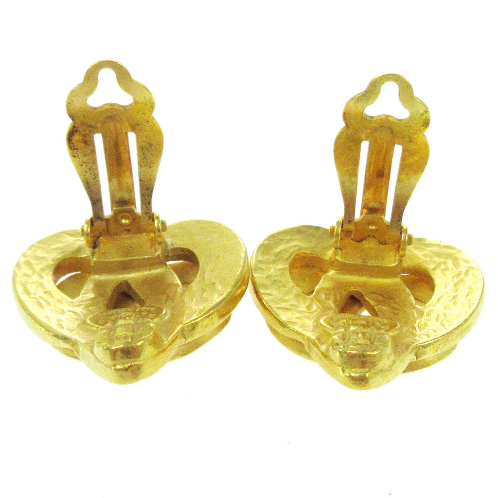 Chanel Vintage Cc Heart Clip-On Earrings Metal Gold Gold_Plated Earrings Jewelry
